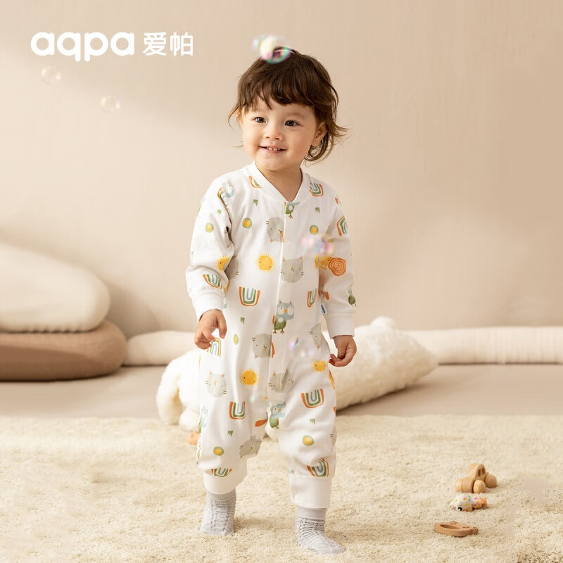 aqpa婴儿【新疆棉】长袖爬服春秋男女宝宝四季内衣婴儿连体衣保暖 白底彩虹精灵 80cm属于什么档次？
