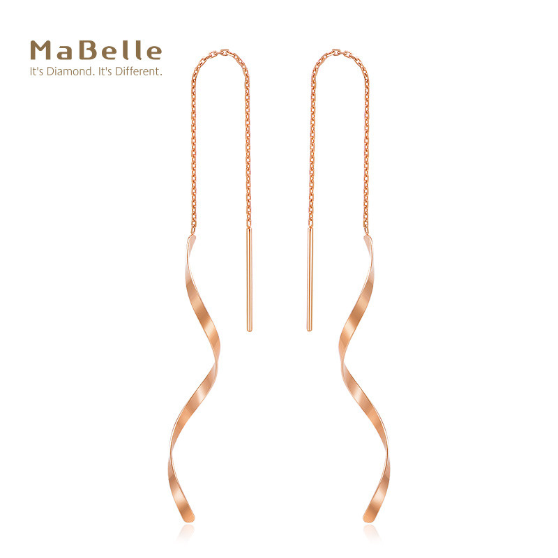MaBelle/玛贝尔18K玫瑰金 素金耳钉 耳钉一对