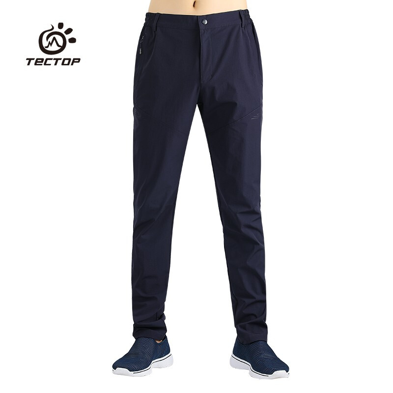 探拓（TECTOP） 男女款弹力速干裤 夏季薄款休闲运动跑步长裤 男款藏青 2XL