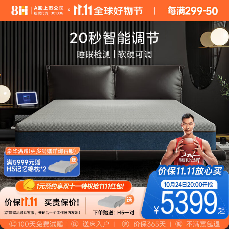 8H 自适应软硬可调智能床垫子 小爱控制高端乳胶弹簧床垫厚 智慧蓝 1.5米*2米怎么看?