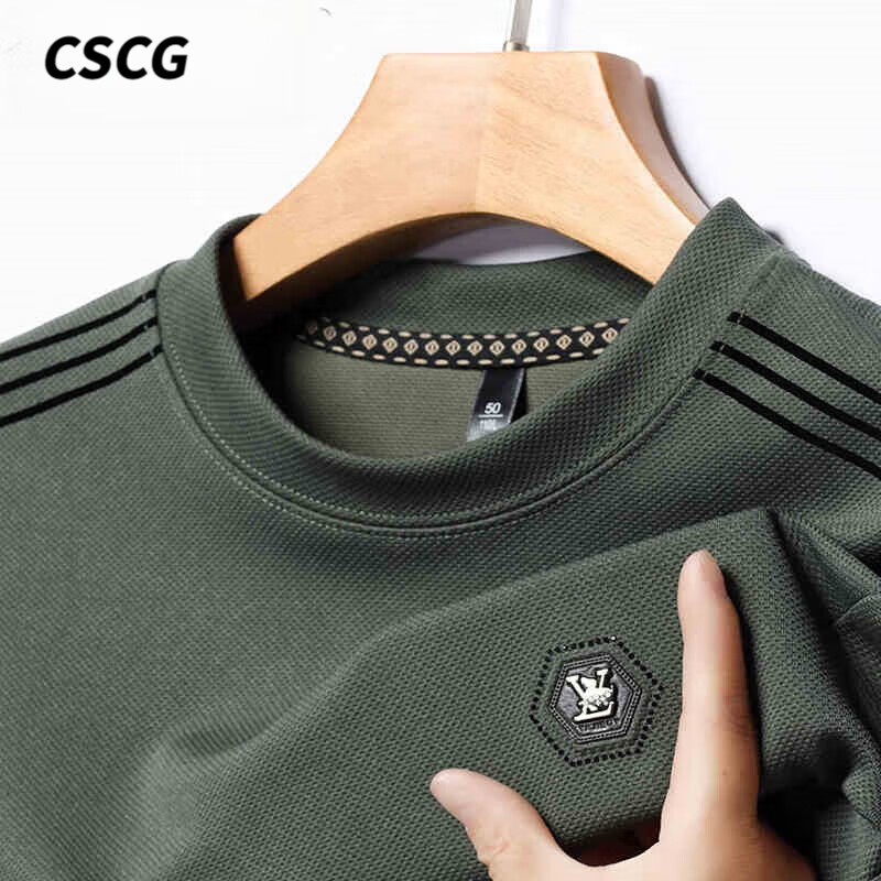 CSCG 卫衣男春秋新款圆领舒适男士长袖t恤休闲潮流简约百搭上衣 灰绿 常规 XL 建议135-150斤