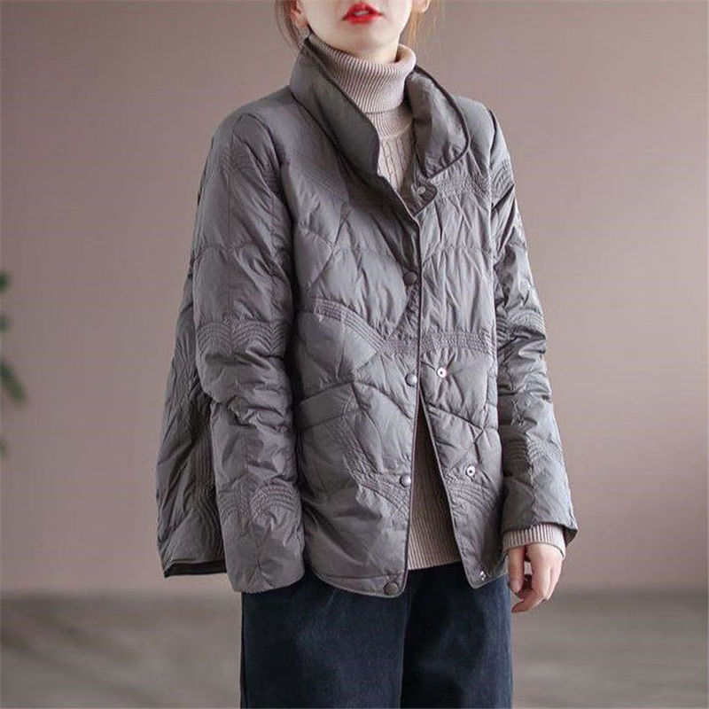 阿究究网红同款大码棉服女2025春装新款宽松立领高档面包服保暖外套 暖灰色 XL 建议110-120斤高品质