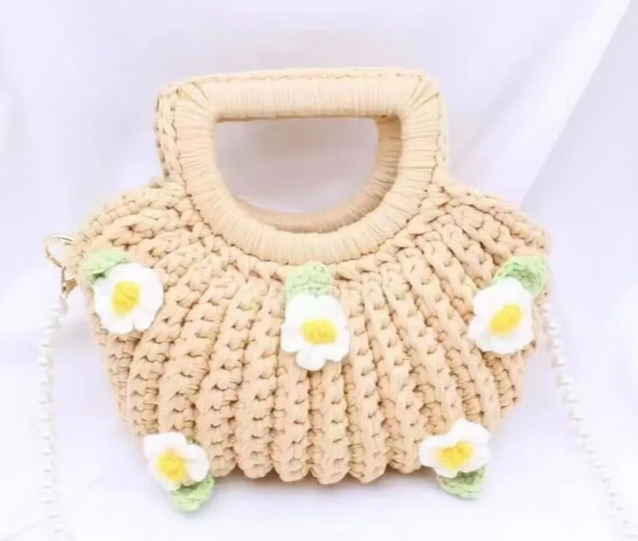 雅悦手工编织贝壳包材料包栀子花可爱包包自制手编送闺蜜女友礼物 米