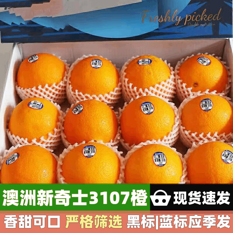 sunkist 蓝标 黑标 3107 橙子 晚期脐橙 新鲜水果 水果 6个 单果200g