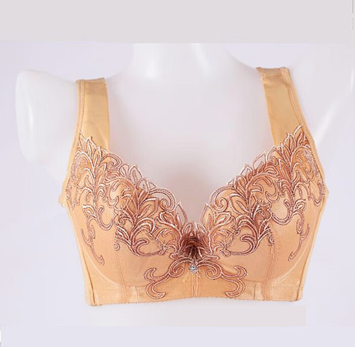 浪莎盐步强提托聚拢无海绵薄杯文胸收副乳防下垂提升内衣75e 深肤色