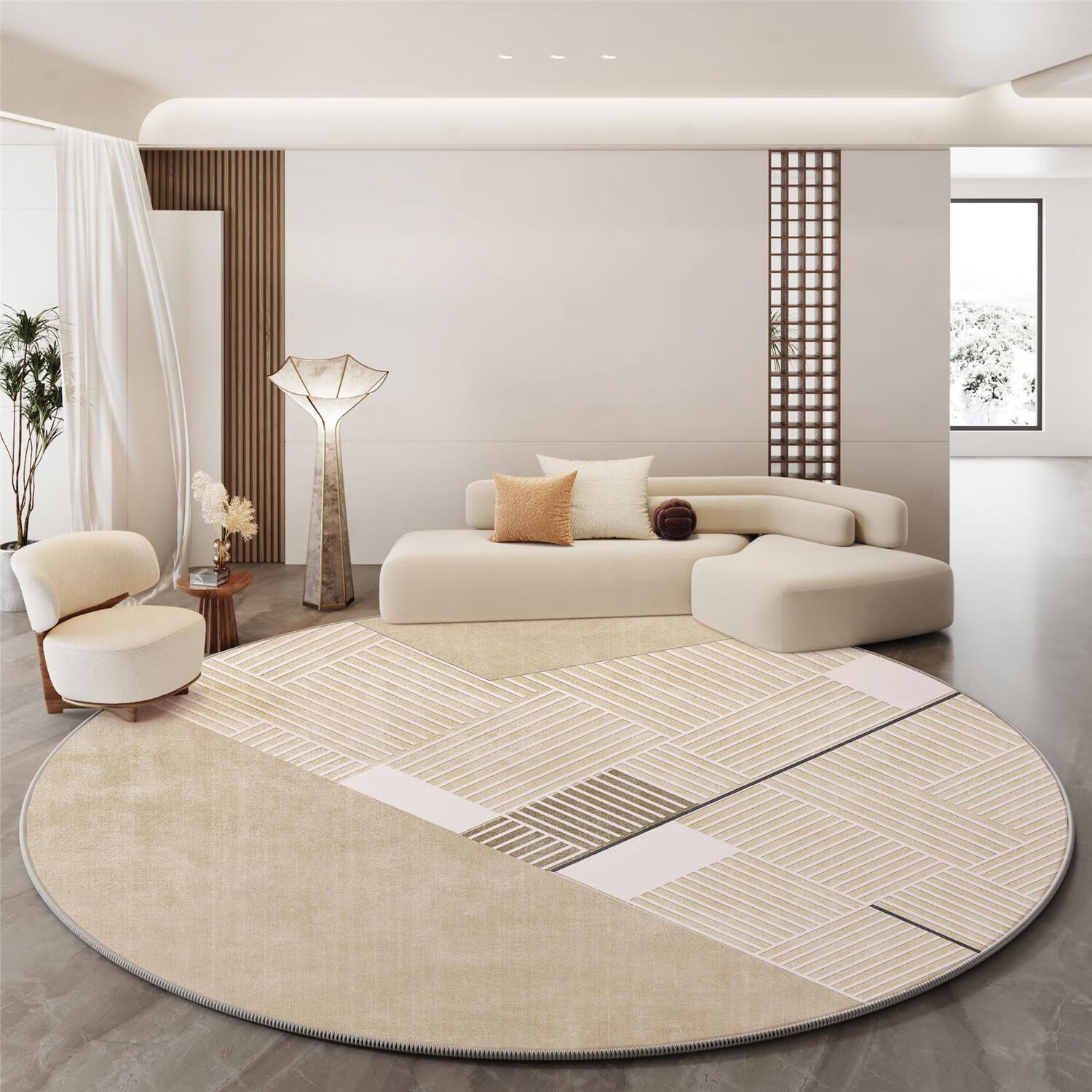 客厅地毯圆形圈绒法式轻奢奶油色新款卧室床边毯防滑地垫全铺批发