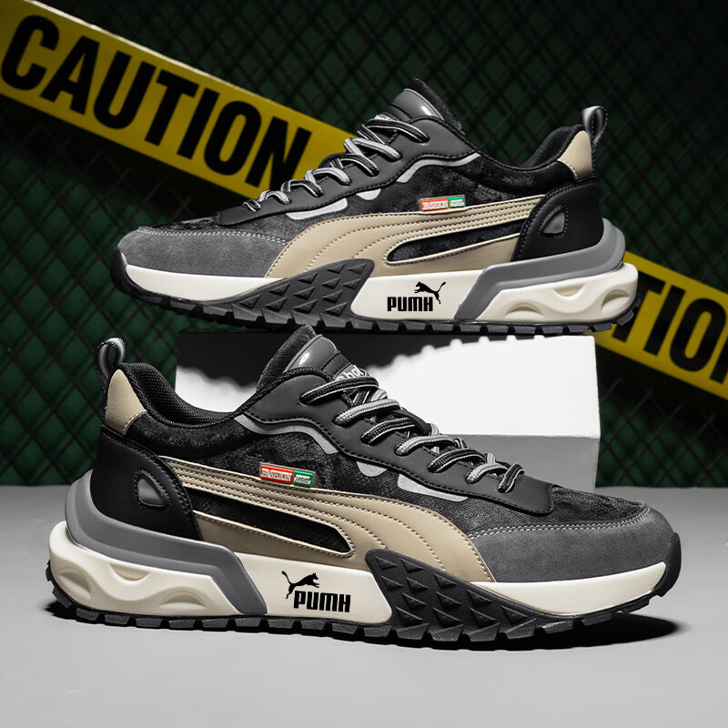 轻奢男鞋秋冬季新款百搭运动鞋男软底增高休闲鞋子男士老爹鞋 米杏色 41