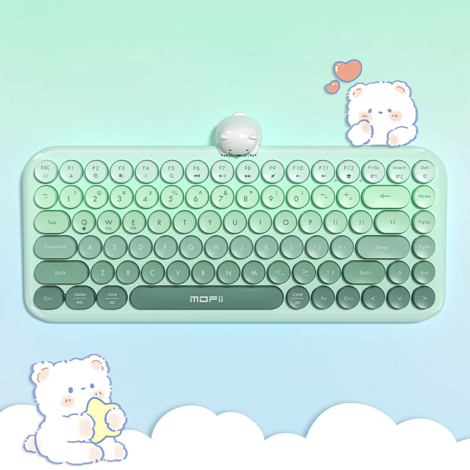 摩天手ANNI无线蓝牙键盘机械手感静音键盘 女生高颜值小尺寸84键MAC笔记本电脑平板ipad键盘办公外设通用 【薄荷绿渐变色】84键-无线蓝牙双模键盘