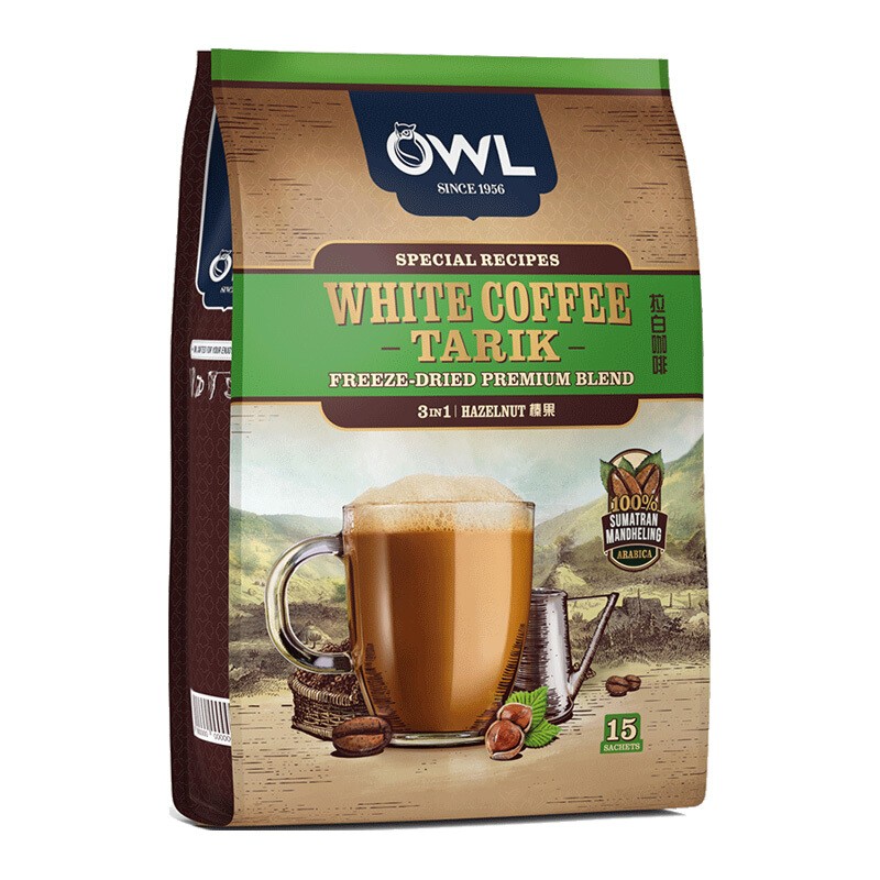 马来西亚进口 猫头鹰(OWL) 精装三合一白咖啡 100%阿拉比卡咖啡豆（榛果味）拉白600g/15条