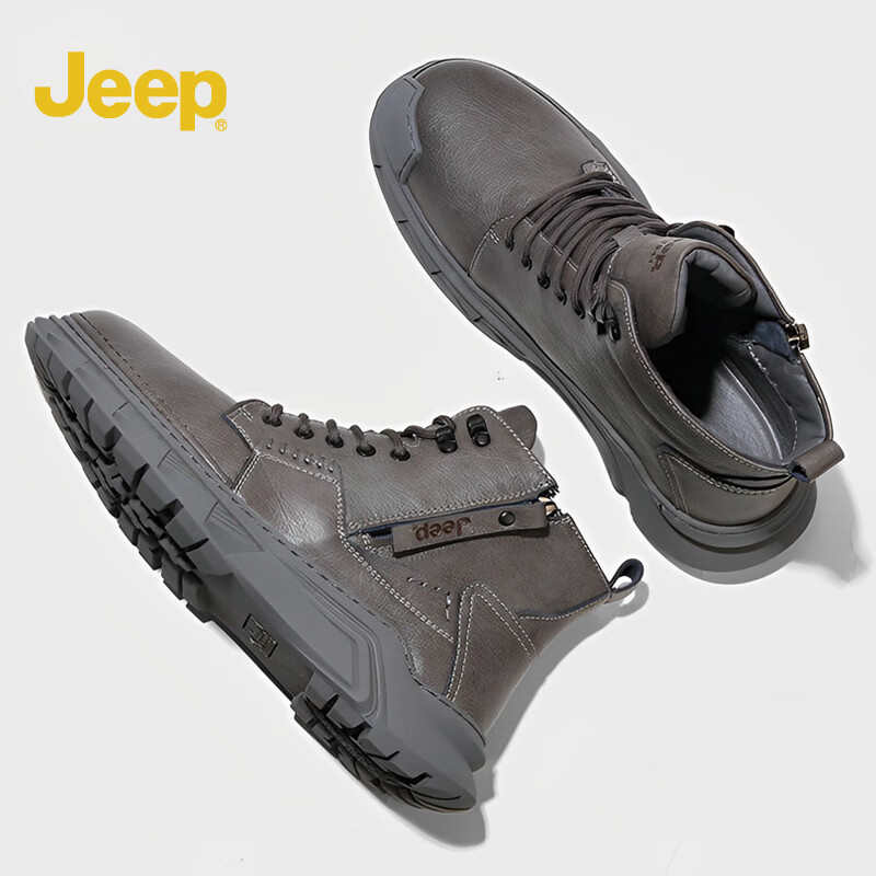 Jeep吉普男鞋复古休闲皮靴英伦风马丁靴男士机车靴工装靴