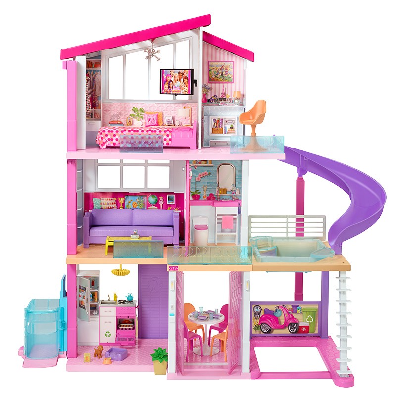 芭比(Barbie) 过家家玩具小公主洋娃娃城堡别墅儿童玩具女孩礼物换装娃娃房子-芭比娃娃新梦想豪宅FHY73