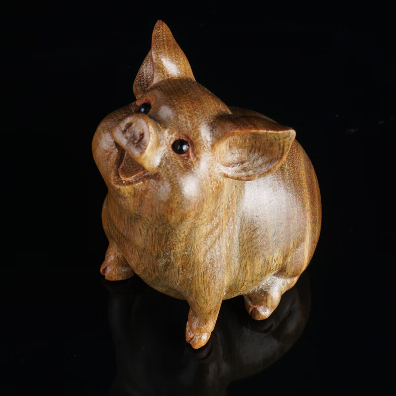 绿檀把件木雕动物小猪手把件木雕刻工艺礼品 猪手把玩件男士 绿檀猪4.