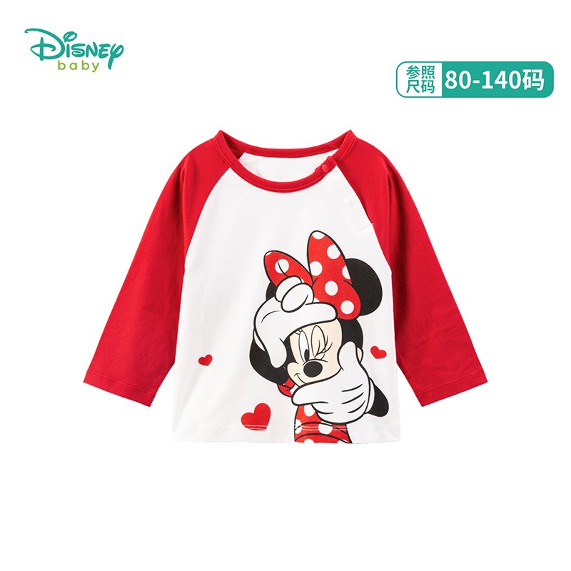 迪士尼(Disney)童装 男女童T恤纯棉撞色长袖上衣儿童米奇米妮圆领衣服米妮4岁/身高110cm