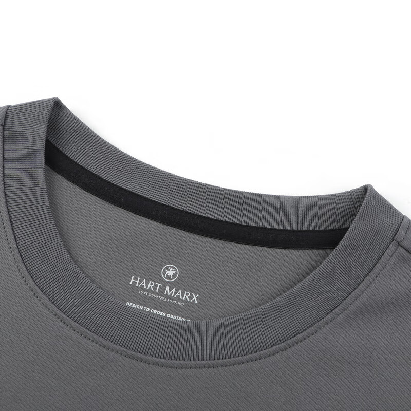 哈特马克斯男士休闲圆领长袖上衣运动透气绵柔T恤衫 摩天灰 M (170)