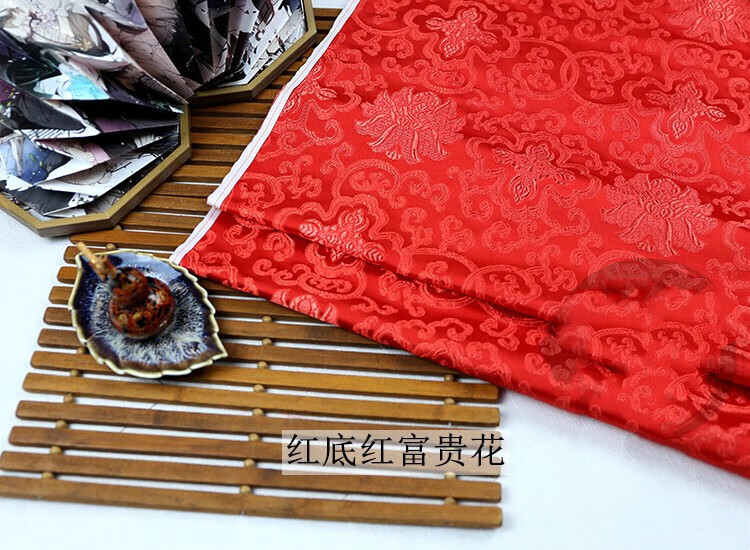 睿爸高档织锦缎布料 古装汉服co和服唐装旗袍丝绸缎服装面料富贵花 红