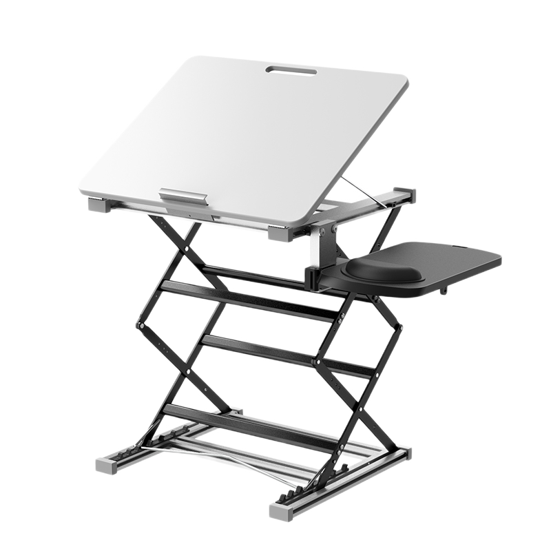 OMAX 站立式电脑桌升降笔记本电脑支架折叠电脑桌工作台桌面增高架学习桌可调角度书桌 S5白色木板桌面(带鼠标板)