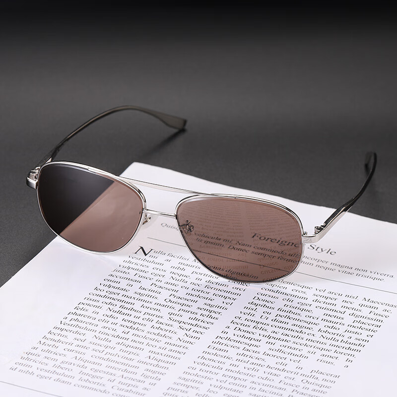 眼镜男士墨镜清凉石头太阳镜高清925银全框蛤蟆镜司机镜 浅茶色镜片