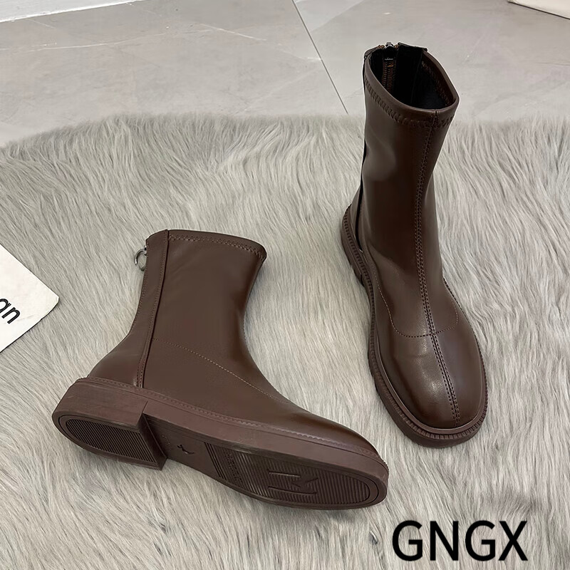 GNGX 短靴女新款法式英伦风马丁靴秋单靴切尔西瘦瘦靴裸 棕色【单里】 37使用感如何?