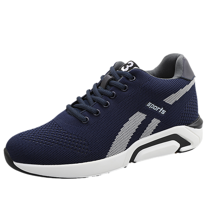 拼登男士内增高运动鞋隐形增高鞋10cm休闲透气飞织板鞋网面内增高男鞋 蓝色6cm 41