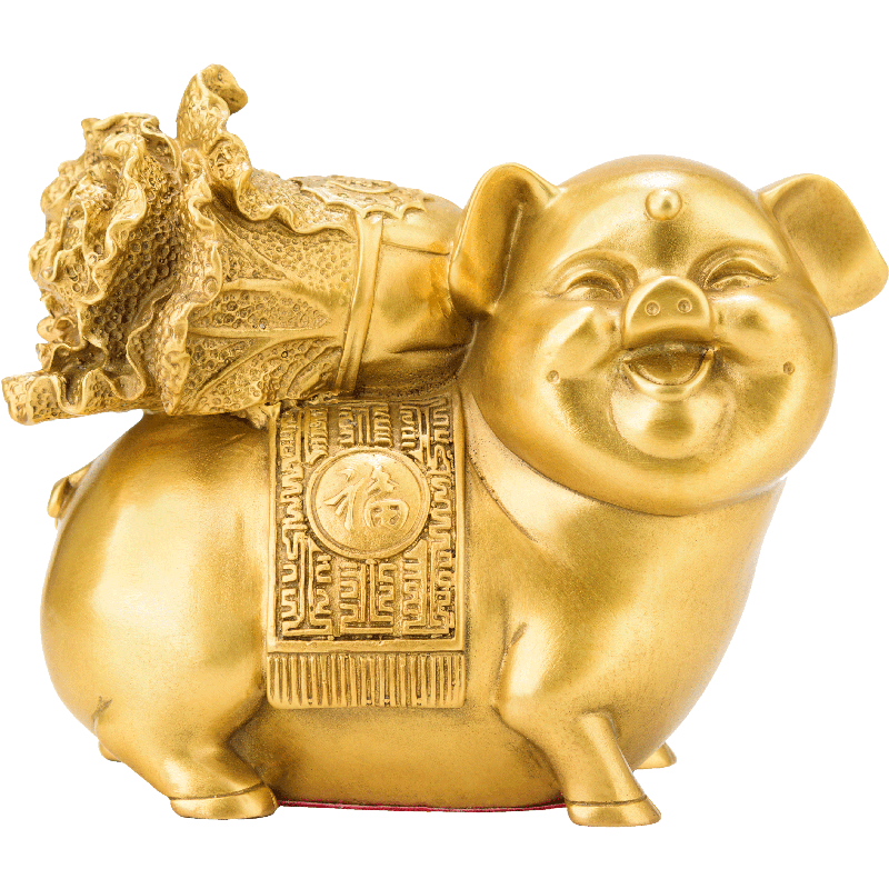 百纳源铜猪摆件金猪生肖猪喜庆福猪黄铜工艺品客厅玄关办公室装饰礼品 大号白菜猪（高约13cm）