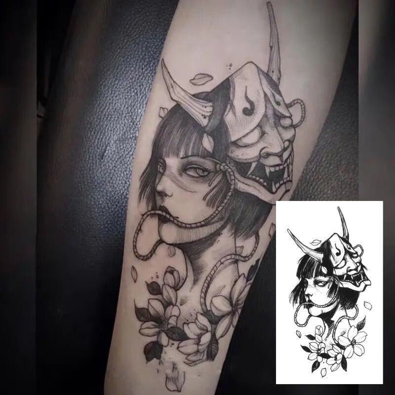 兰迪惟依川上富江少女手绘纹身贴防水半性感花臂暗黑系日式 x26面具