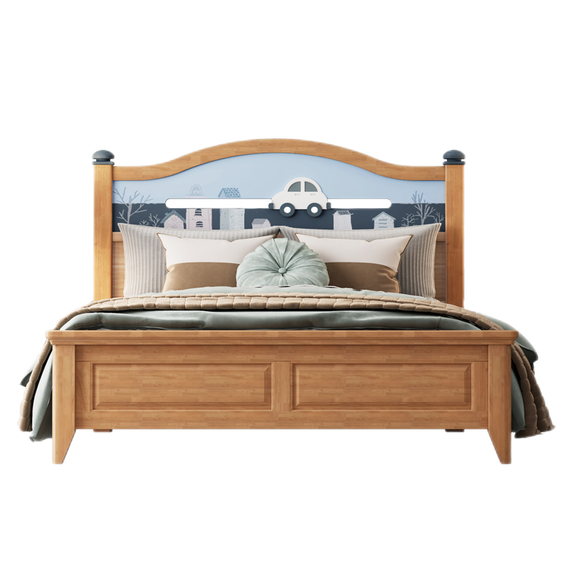 优可佑客 北欧儿童床男孩单人床实木青少年小孩床1.5米儿童女孩男生女生公主床1.35米 原木色单床 1500*2000