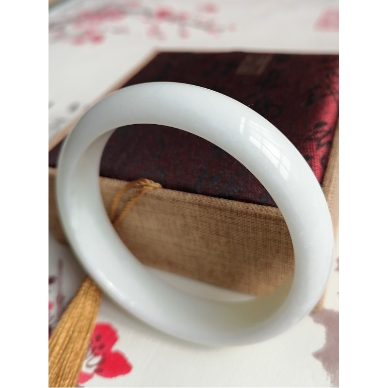 铭闽【】 天然活玉陕西蓝田玉手镯 高货品质象牙白平安玉镯子 56cm