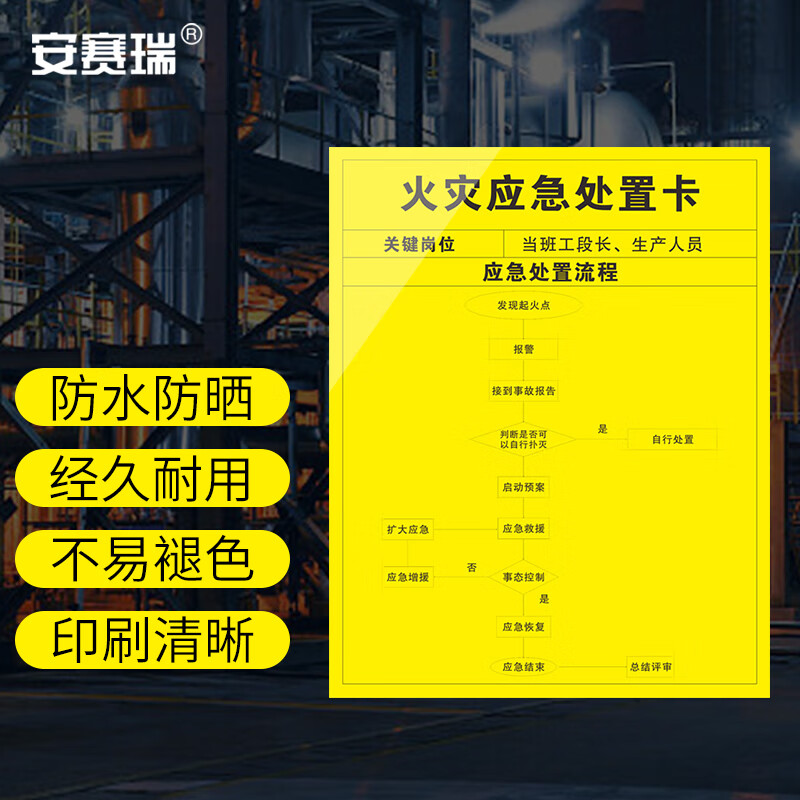 安赛瑞 应急处置卡 pvc火灾应急处置卡 30x40cm 1h02140