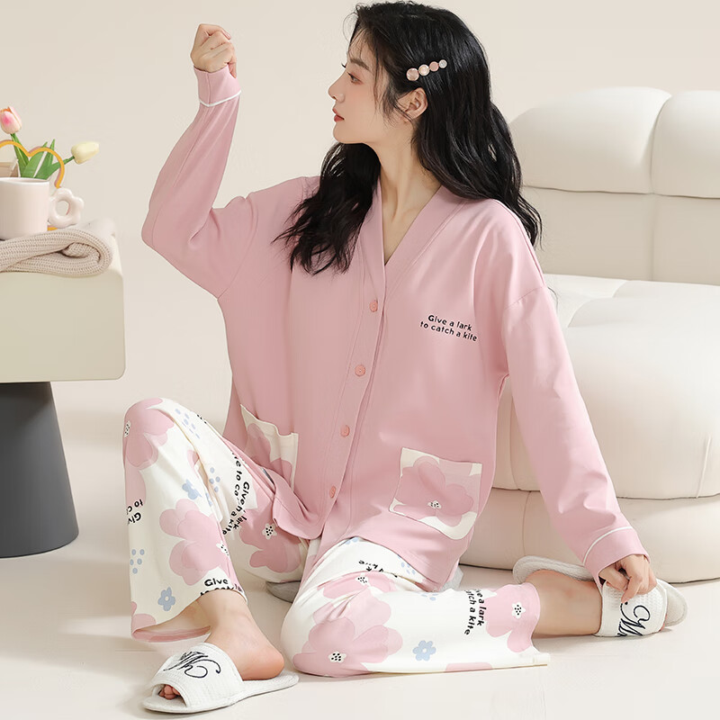 猫人(MiiOW)和服睡衣210g开衫设计 情侣家居服 自带胸垫 可外穿套装 07M89880 L