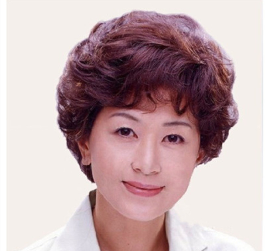 天使丝丝中老年假发真人发丝女式短发妈妈短卷发蓬松假头发中年女士全