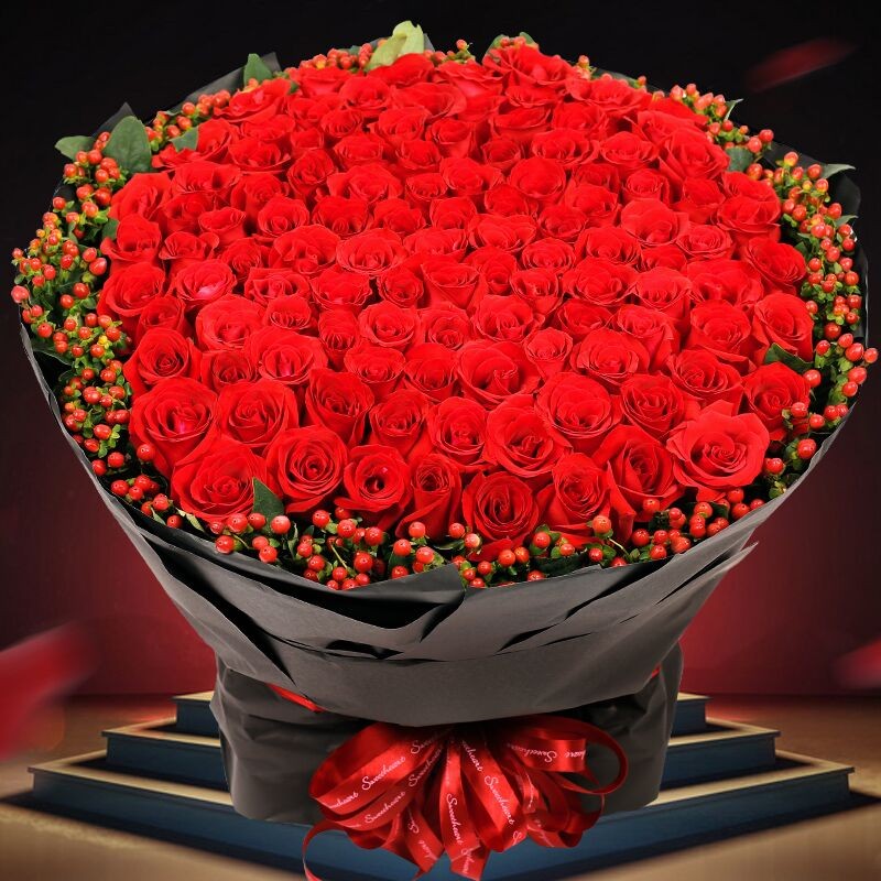 纪念日北京上海成都广州花店 99朵红玫瑰 火龙珠 平时价