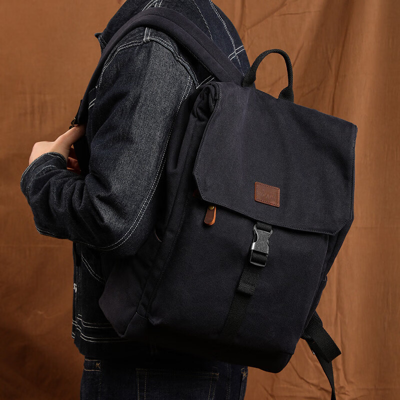 新潮代男士帆布双肩包复古大容量休闲通勤电脑背包初高中大学生书包 2005卡其色【可放15.6英寸电脑】 双肩包