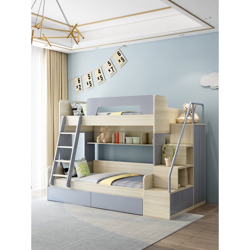 上下床双人床高低床床带护栏成人双人床床双层交错式成人带衣柜一体多