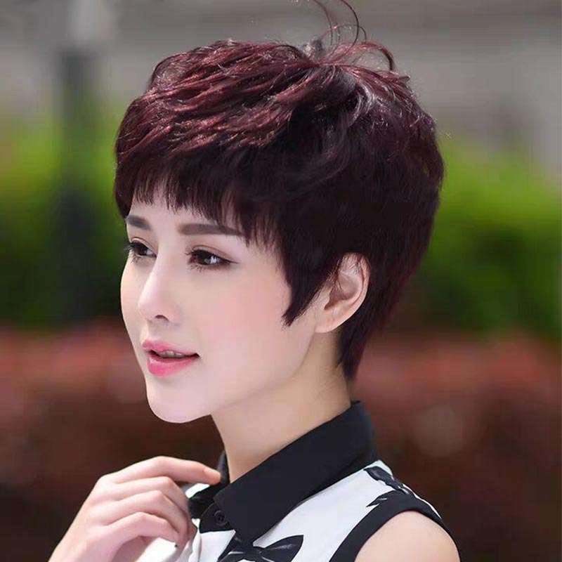 假发女全头逼真中老年女士短发透气蓬松短卷发真发时尚整顶假发套