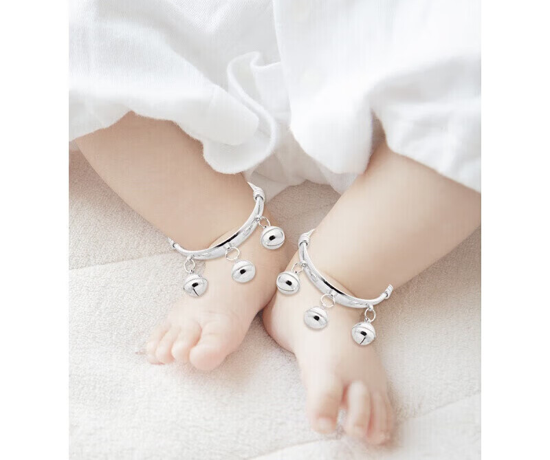 盼茹宝宝手工银铃铛脚镯手镯男女小孩满月周岁婴儿童足银脚环 32±1克/单个(0-12岁)
