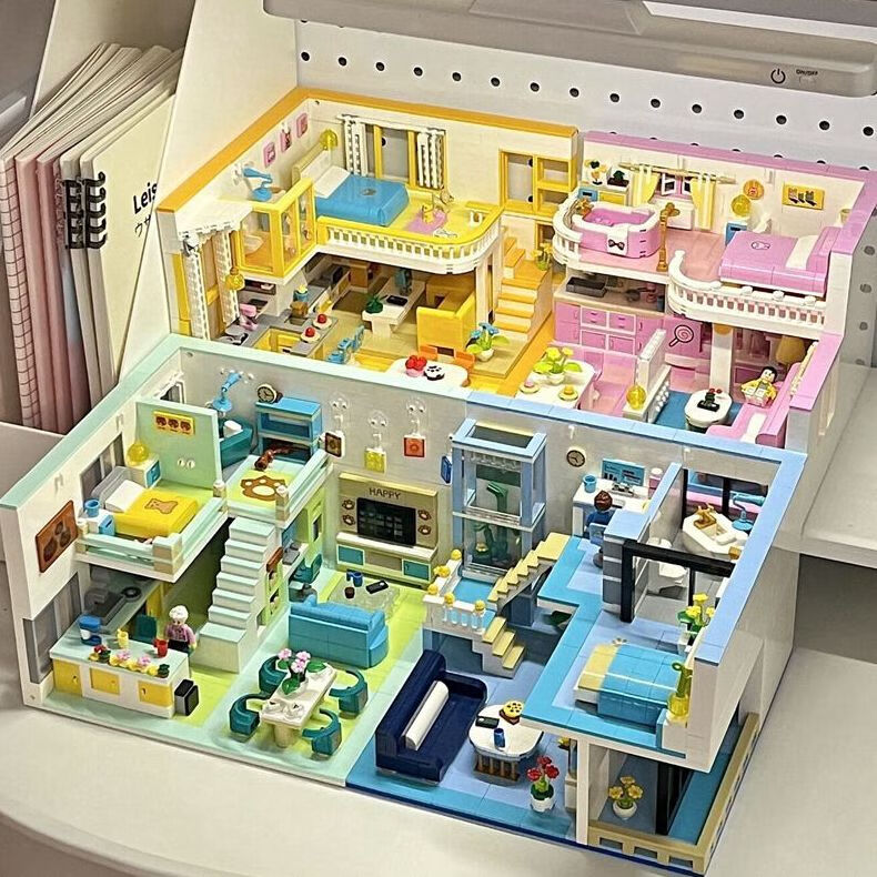 积木高难度2023新款别墅房子模型男孩子女孩系列儿童 豪华版四套公寓