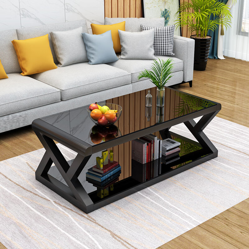 茶几现代简约双层钢化玻璃茶桌客厅地柜卧室储物柜小户型客厅小 纯