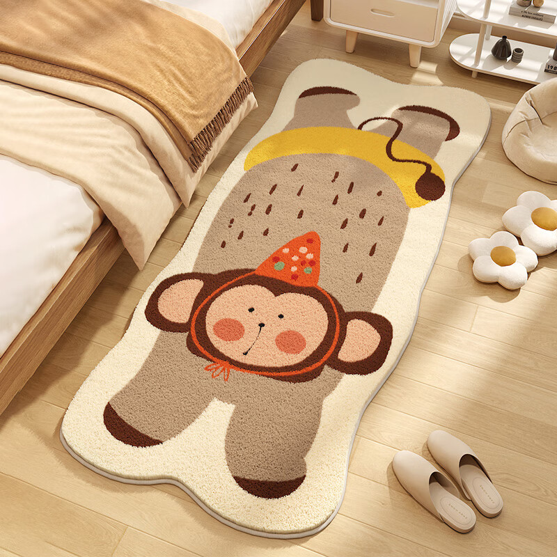 KAYE卡通儿童房间地毯卧室床边毯四季通用男女孩仿羊绒防滑垫子可定制 FYR-趴趴彩色睡衣狮子 50x140cm