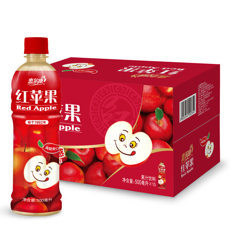 惠尔康苹果味饮料15%含量清爽红整箱500ml*15瓶 苹果汁500ml*15瓶