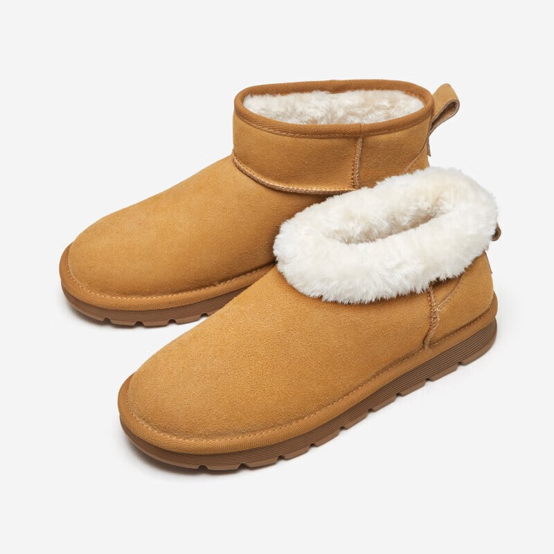 骆驼(CAMEL)冬季新款加绒保暖加厚复古耐折反绒面防寒雪地靴男 G13W223109 黄色 41 (255mm)