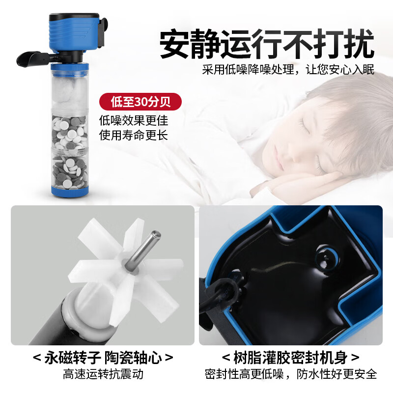 光特亿鱼缸过滤器六合一净水循环泵内置小型过滤器安静增氧潜水泵 六合一过滤器15W【羊绒棉+小亿环】