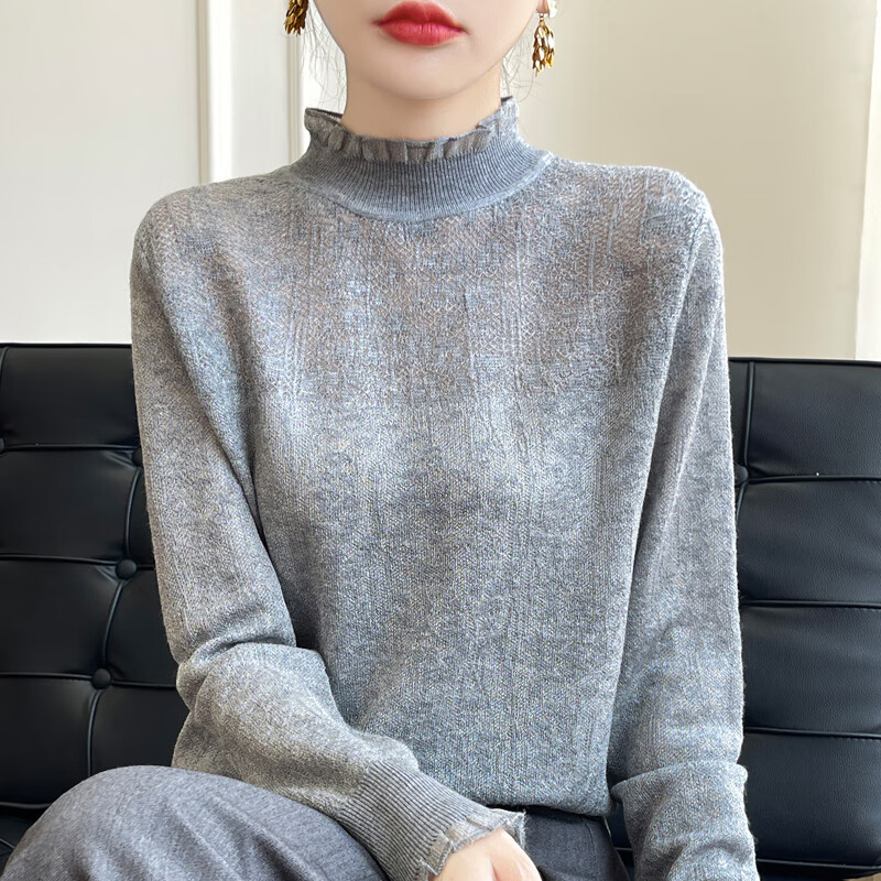 香影纯蕾丝打底衫女2025春秋新款半高领针织衫女洋气上衣女装秋冬毛衣女 米色 M (建议95-105斤)