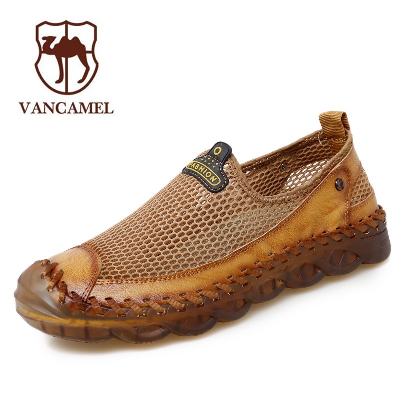 西域骆驼凉鞋男新款夏季外穿休闲网面运动涉水防滑包头沙滩鞋男 棕色