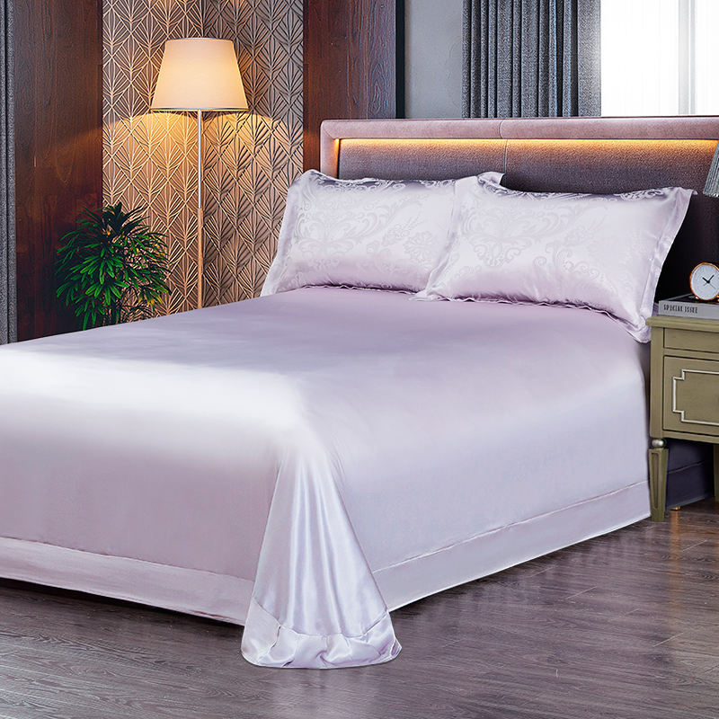 诗贝妮100%桑蚕丝床单单件纯色真丝床品丝绸被单双人可定做 灰紫色