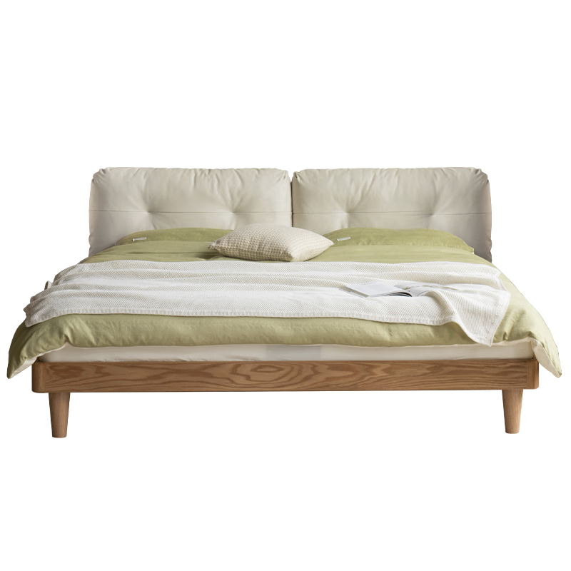 实木床现代简约橡木软靠床小户型家用主卧软包大床1.5*2.0米