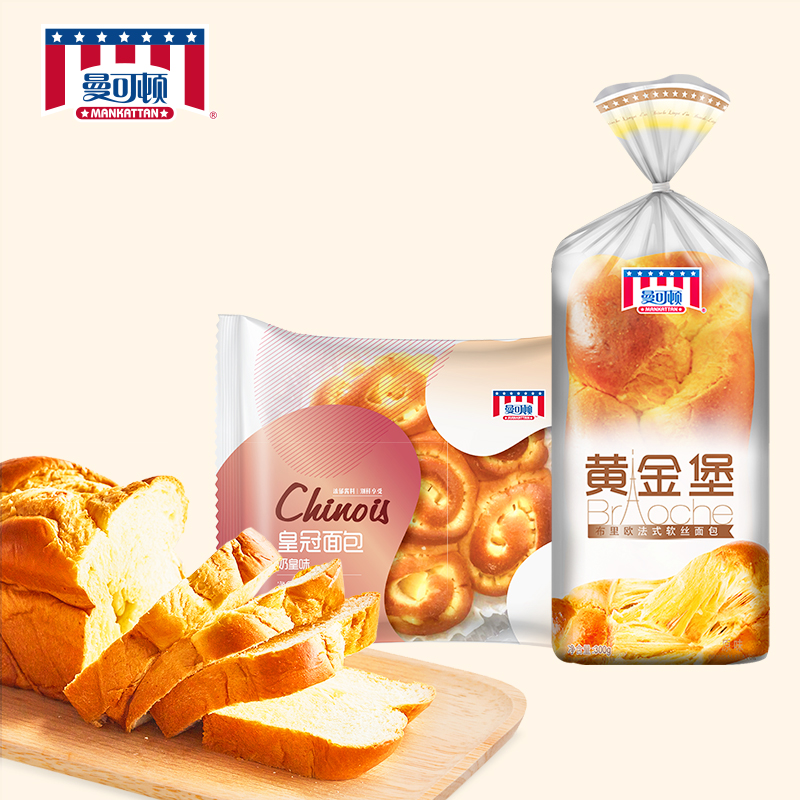 曼可顿 香浓黄金堡法式布里欧修软丝面包 奶皇味早餐面包下午茶点心