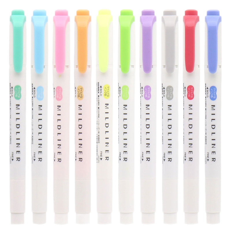 日本ZEBRA斑马WKT7荧光笔Mildliner新款双头荧光记号笔淡色手账小清新柔和色系学生荧光笔 亲和5色套装