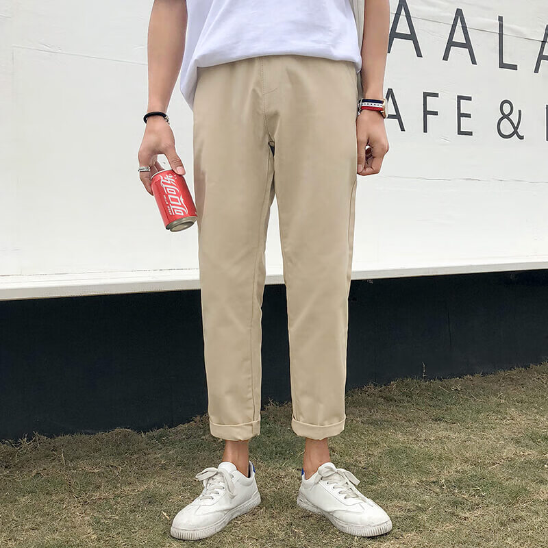 【大脚裤】大裤脚男直筒九分裤秋季薄款秋季男生九分休闲裤卡其色裤子