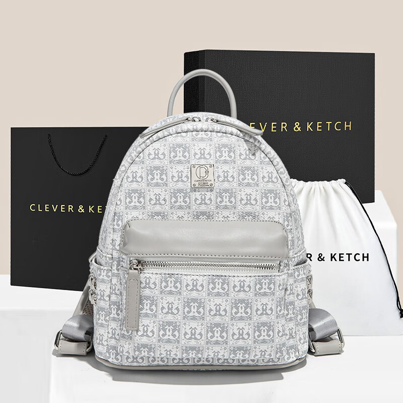 clever & ketch双肩包女新质感印花背包时尚上课通勤旅行包 生日礼物
