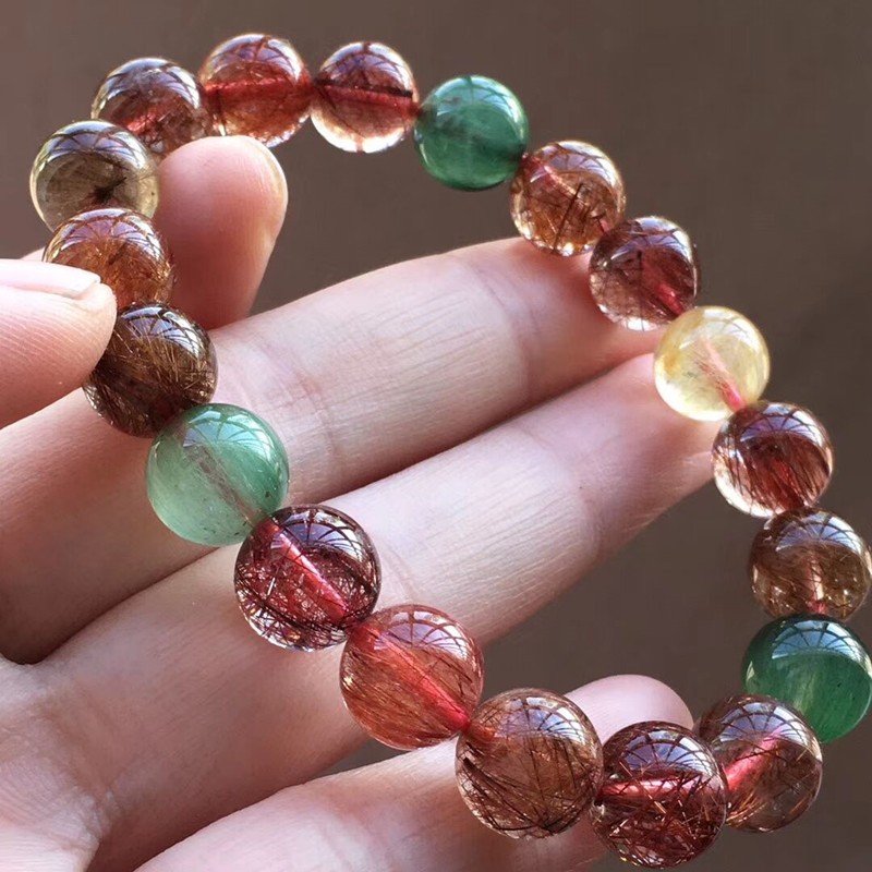 顶盈 天然彩发晶圆珠男女款手链 7a巴西手串女财气手串 多宝水晶单圈